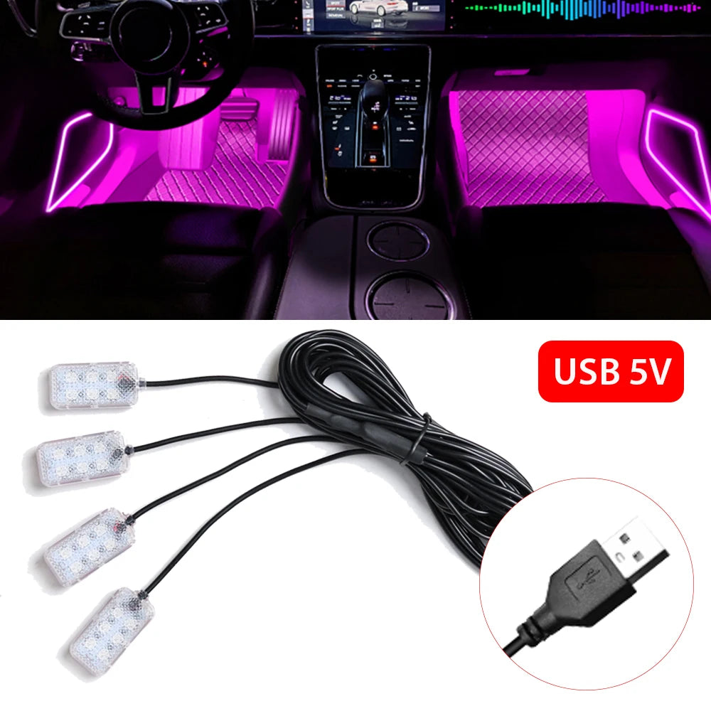VibeAuto™ Ultra-Glow LED Interior Kit – Smart Ambient Lighting with USB/Cigarette Lighter Plug