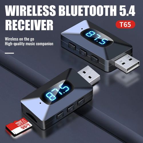 Adaptor Bluetooth Auto 2-în-1 VibeAuto – Transmițător FM, Handsfree și Player Card TF cu Ecran LED